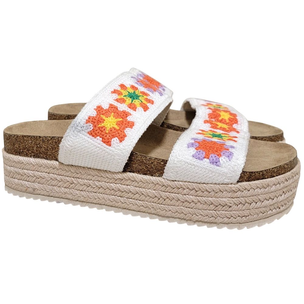 Aqua Double Strap Slide Espadrille Platform Sandals Size US 9M White Floral